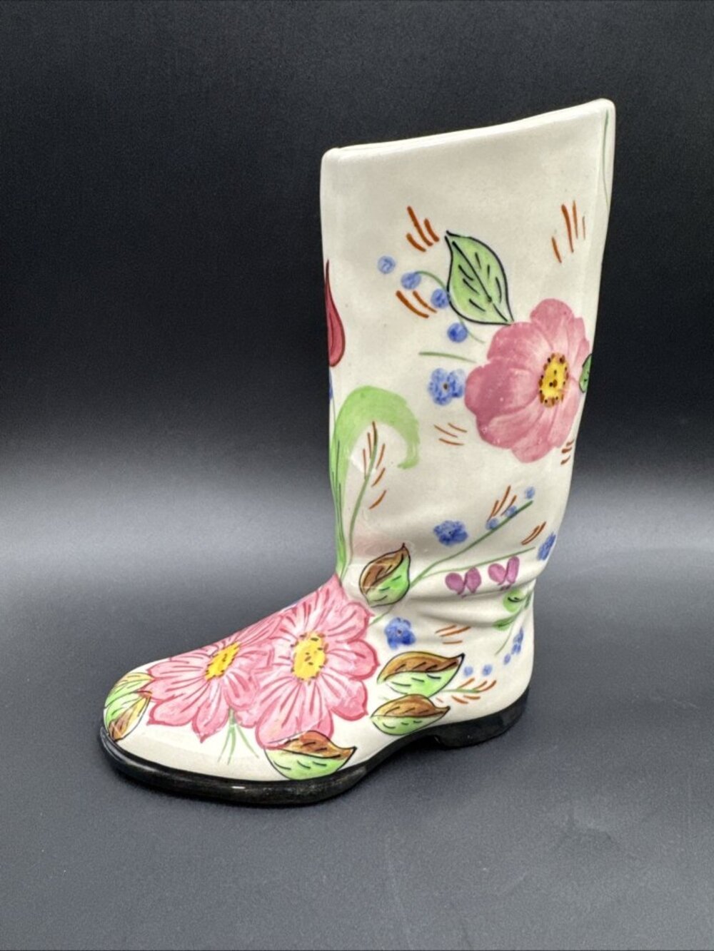 Floral Cowgirl Boot Blue Ridge Southern Pottery Planter Vase Western Decor